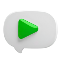 A 3D speech bubble with a green play button inside. png