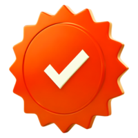 An orange badge with a white checkmark on a transparent background. png