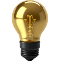 A shiny gold-colored light bulb with a black base is set against a transparent background. png