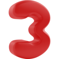 A shiny red number three floats in a transparent background. png