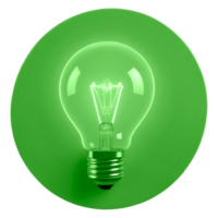 A glowing green lightbulb sits against a matching green circle. png