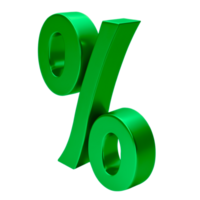A 3D green percentage symbol stands out against a transparent background. png