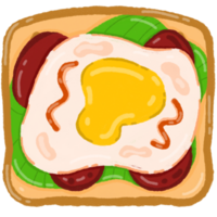 Cute Doodle Toast with Fried Egg and Lettuce Kawaii Breakfast Clipart png