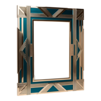 arte deco estilo espelho quadro, Armação cerceta e ouro geométrico Projeto ornamentado retangular quadro. png