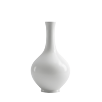 Elegant white ceramic vase with a slender neck and bulbous base isolated on transparent background png