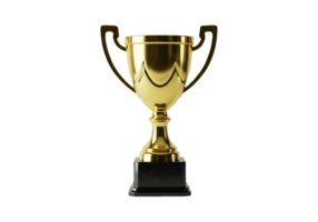 Shiny gold trophy with black base isolated on transparent background png