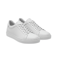 A pair of clean white leather low top sneakers isolated on transparent background png
