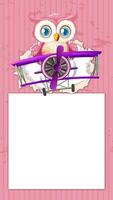 An animated owl flies a purple plane against a pink backdrop, creating a playful and cheerful atmosphere video