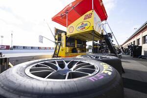 General view of the tires at NASCAR Cup Series driver Joey Logano (not pictured) pit area at Sonoma Raceway. editorial_image
