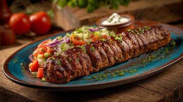 High resolution photo of juicy kabab with vibrant appetizing colors