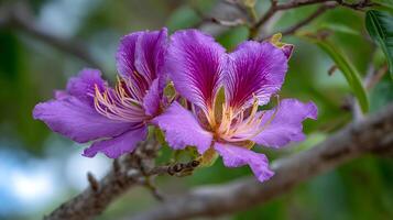 Radiant bloom image of flower on tree with glowing petals photo