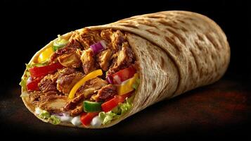 Image of delicious shawarma roll on table photo