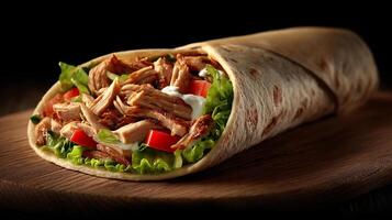 Pita wrap filled with juicy grilled meats image photo