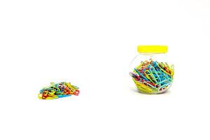 Vibrant Array of Colored Paper Clips photo