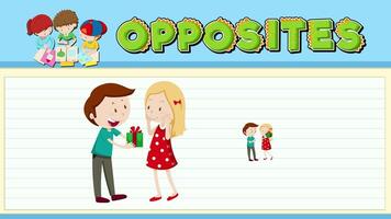 Colorful animation illustrating the concept of opposites with characters exchanging gifts, emphasizing give and get actions video