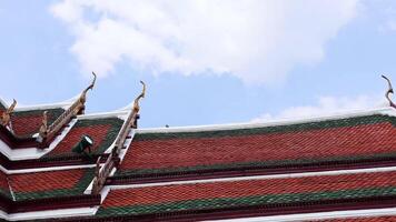 Intricate temple roof against a clear sky video
