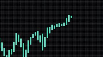 Animated candlestick chart illustrating a bullish trend with fluctuating patterns on a dark grid background video