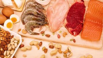 Variety of meats, nuts, and eggs displayed video