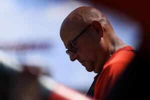 Cincinnati Reds manager Terry Francona (77) sits in the dugout during the seventh inning against the Colorado Rockies at Great American Ball Park. editorial_image