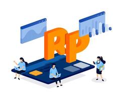 Rupiah and credit cards are presented with graphs and statistics to illustrate the analysis of financial transaction data in a modern digital economy. Can be used for banner, mobile app, website, card vector