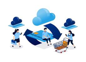 cloud and credit card together symbolize a modern digital system for shopping, investing, and saving using online tools and cloud-based banking platforms. Can be used for banner, mobile app, website vector