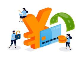 Yen currency and credit card symbolize global consumption and cross border trade, highlighting financial exchange within an international trade system. Can be used for banner, mobile app, website, ads vector