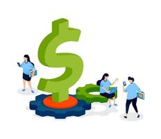 Illustration of a stable financial floating system with dollar loans, showing smooth balance, secure support, money flow, and effective financial planning. Can be used for banner, mobile app, website vector
