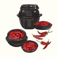 Korean Gochujang Chili Paste with Peppers vector