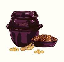 Doenjang Fermented Soybean Paste in Korean Onggi Jar vector