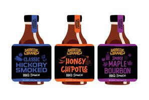 Vintage BBQ Sauce Label Set - Hickory, Honey Chipotle, Maple Bourbon vector
