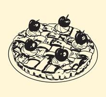 Black and White Lattice Apple Pie Illustration with Cherries vector