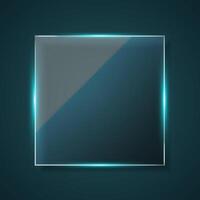 Glass banner design on dark background. Square banner with soft light. vector