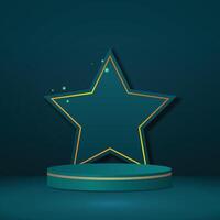Empty blue podium for your product with star background. vector
