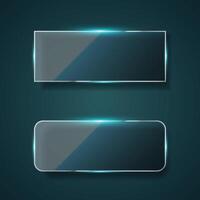 Horizontal glass banner design on dark background. Rectangle banner with soft light. vector