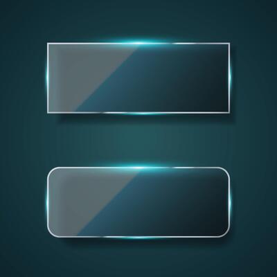 Horizontal glass banner design on dark background. Rectangle banner with soft light.