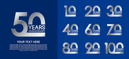 set of anniversary premium style with silver color isolated on blue background vector