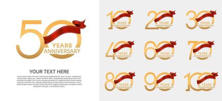 set of anniversary premium style with golden color isolated on white background vector