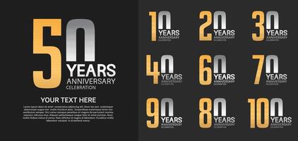 set of anniversary premium with gold and silver color isolated on black background vector