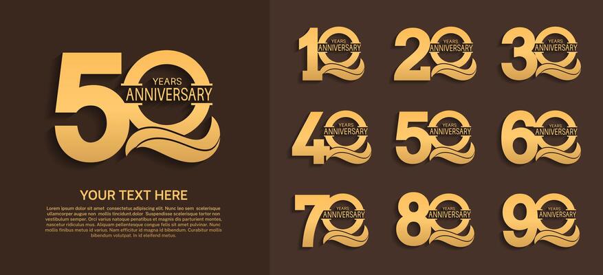 set of anniversary with gold color isolated on brown background