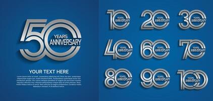 set of anniversary premium with silver color isolated on black background vector