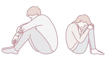 Emotional Illustrations that Express the Complex Feelings of Anxiety and Sadness Deeply vector