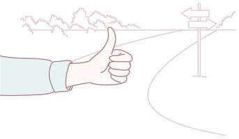 Hitchhiking Adventure Choosing the Right Path Forward Towards Exciting New Destinations vector
