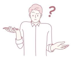 Illustration of a Confused Man with a Smartphone, Expressing Uncertainty through Gestures vector