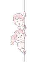 Characters filled with curiosity are playfully peeking around a large, colorful pole vector