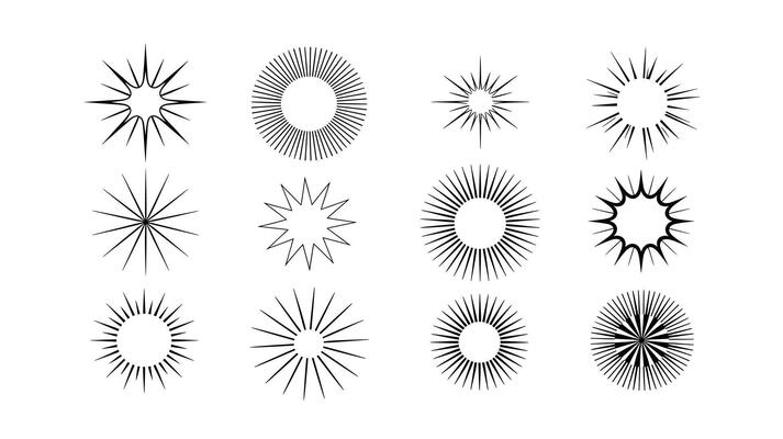 Retro Starburst Sunburst Shapes Collection, Vintage Bursting Rays Set