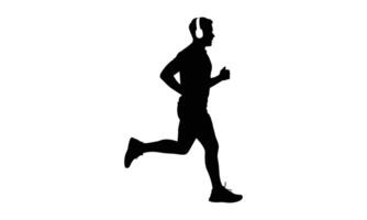 Man running outdoors in a dynamic motion silhouette vector