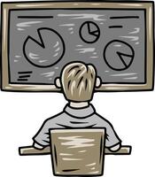 Student analyzing charts on blackboard classroom illustration vector