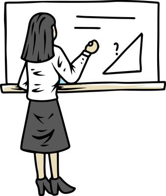Female teacher explaining triangle shape on whiteboard