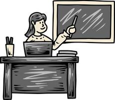 Teacher explaining lesson at blackboard in classroom illustration vector
