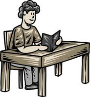 Student reading book at desk in classroom illustration vector